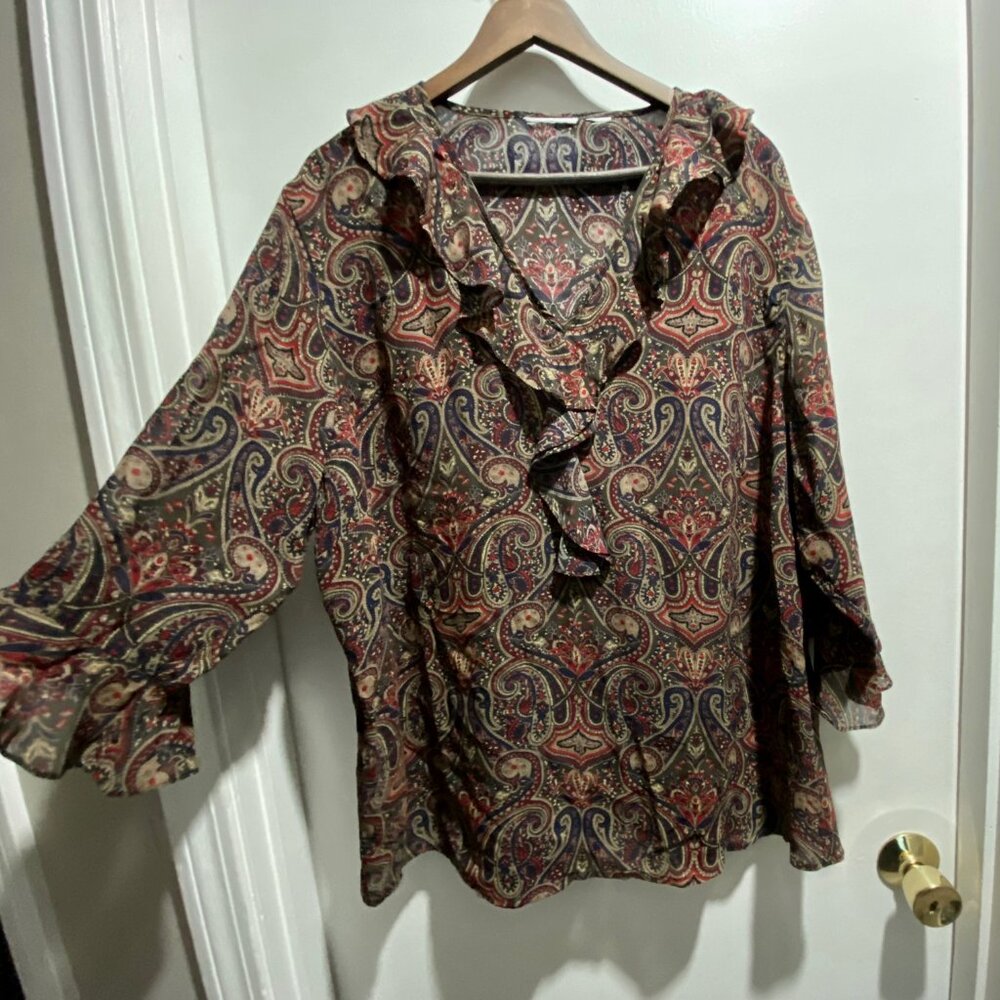 Gypsy Whimsigoth Fairy Heritage Boho Sheer Ruffles Dark Academia Top Blouse 2XL